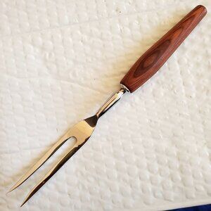 NOS Vtg MCM Sheffield Mode Danish Carving Fork Walnut Handle Stainless England